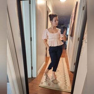 NWT Zara Size M Pink Linen Blend Striped